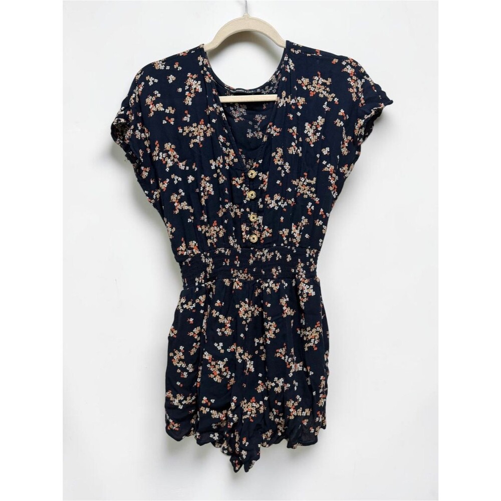 Abercrombie & Fitch Navy Floral Button Front Romper Size Medium